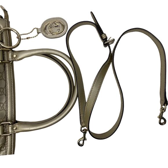 GUCCI Gold Metallic Leather GG Sukey Satchel Shoulder Crossbody Made In Italy - Picture 13 of 15